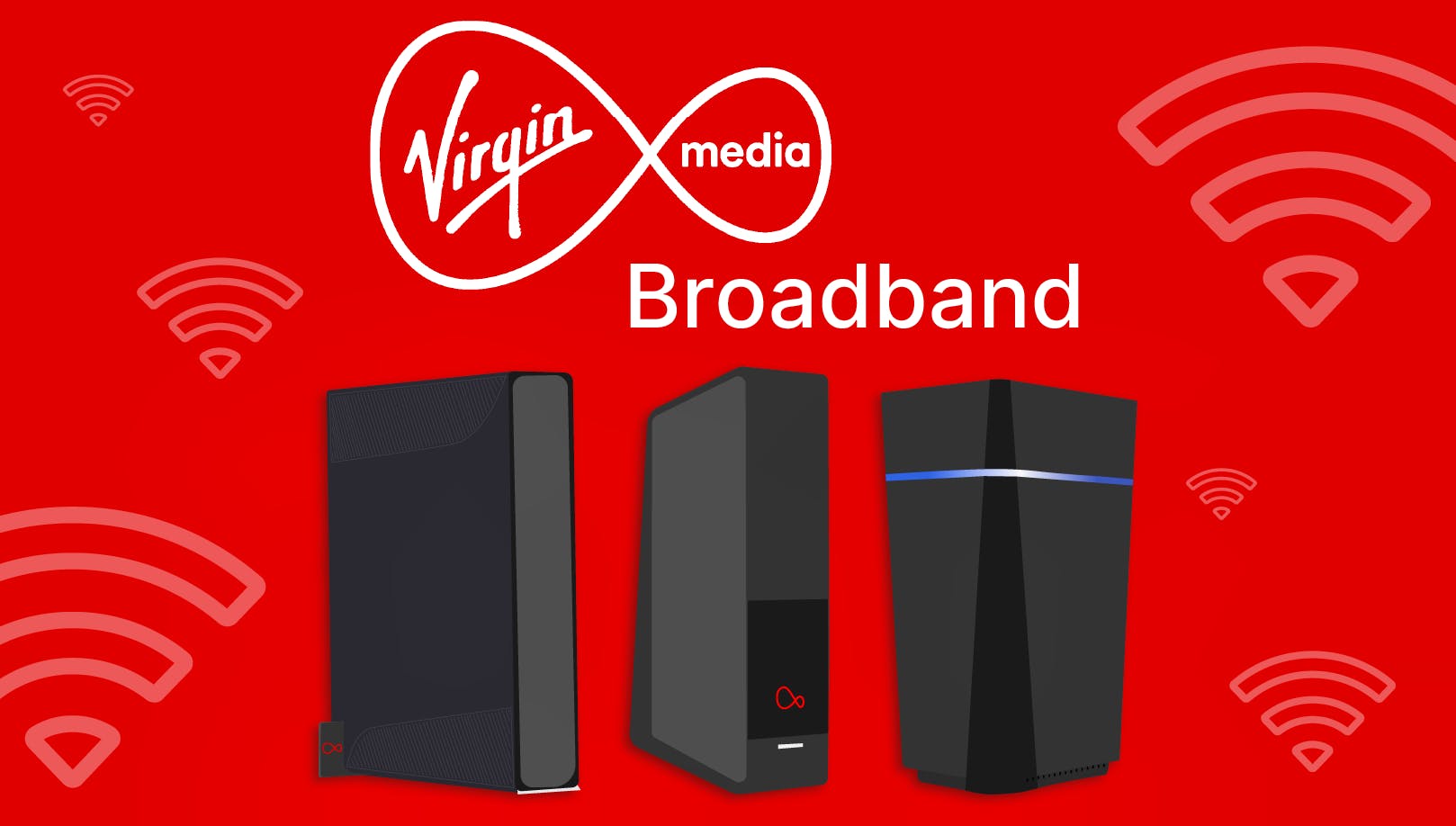 The words 'Virgin Media Broadband' with images of various routers